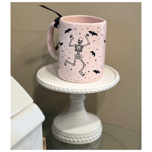 NEW Rae Dunn Pink Dance Till You Drop  Double Sided Mug Skeleton Stars Bats 🦇 - Picture 2 of 4